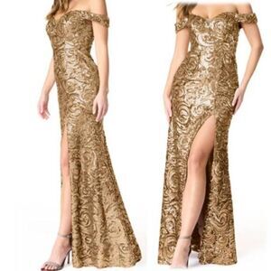 AZAZIE Gown‎ Maxi Dress All Over Sequins Mermaid Formal Evening Party Taupe Prom